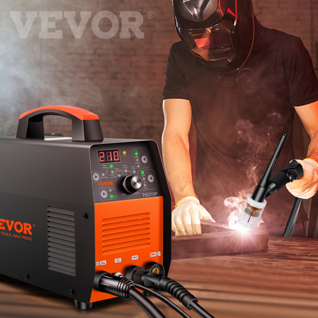 VEVOR 210Amp TIG Welder, Welder TIG 3 in 1, 110/220V Dual Voltage HF TIG/Stick/Clean Welding Machine w/Pulse, IGBT Inverter & Torch, Digital Arc Welder