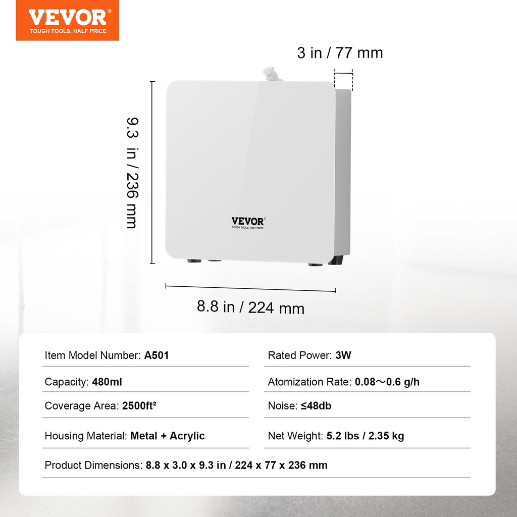 Máquina de aromaterapia VEVOR 480 ml con tecnología de aire frío cubre hasta 2500 pies cuadrados para habitaciones grandes