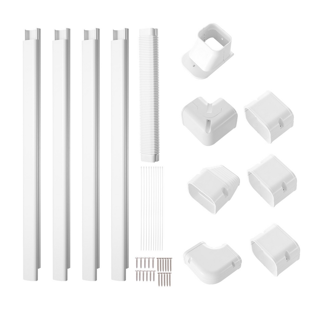 VEVOR cubierta de PVC para miniconductos de 3 pulgadas x 15,8 pies incluye 4 conductos rectos y componentes completos pintable para bombas de calor color blanco