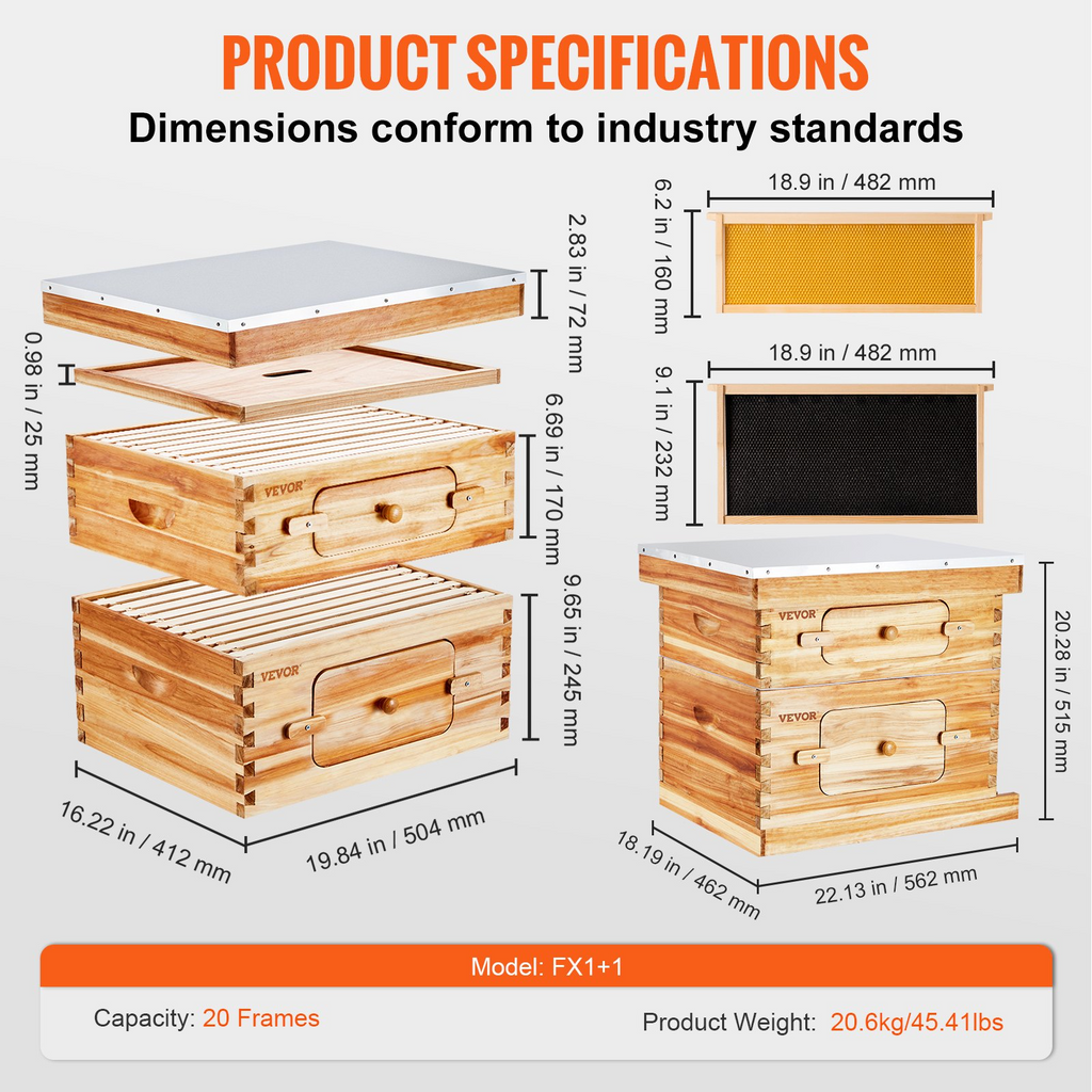 Kit de inicio de 20 colmenas de abejas con marco de madera de cedro recubierta de cera de abejas