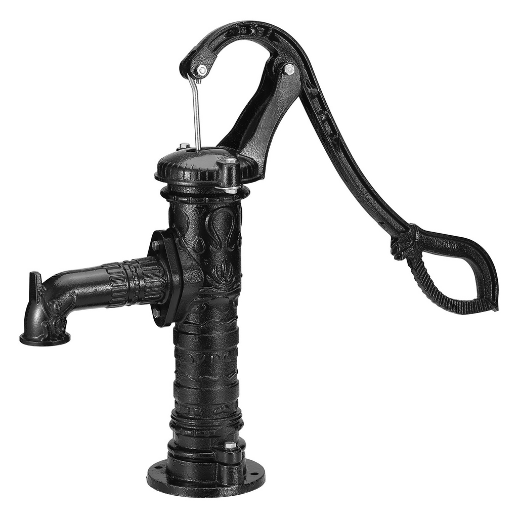 VEVOR Antique Hand Water Pump 14.6 x 5.9 x 25.6 inch Pitcher Pump w/Handle Cast Iron Well Pump w/ Pre-set 0.5" Holes for Easy Installation Old Fashion Pitcher Hand Pump for Yard Ponds Garden Black