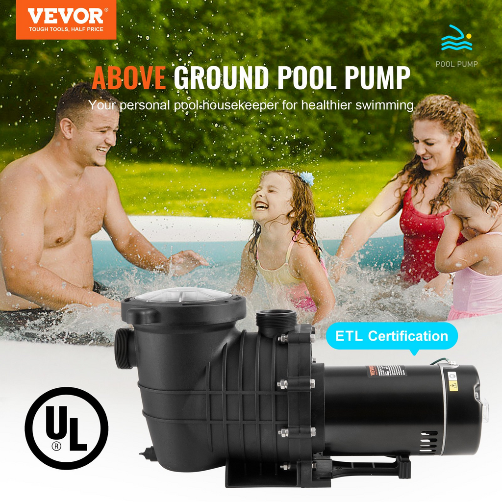 Bomba para piscina elevada VEVOR 2 HP caudal máximo de 110 GPM 110 V/240 V, 3450 RPM altura máxima de 59 pies