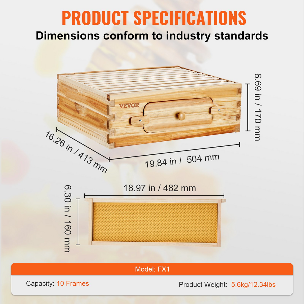 VEVOR - Kit de inicio de colmena de abejas de tamaño mediano