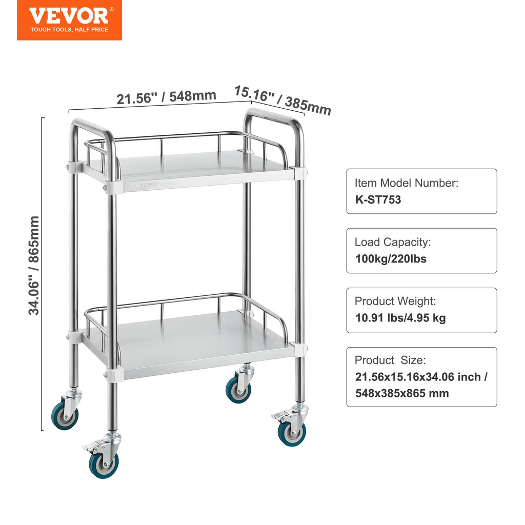 Carro con ruedas para laboratorio VEVOR 15,16" x 21,57" x 34,06"