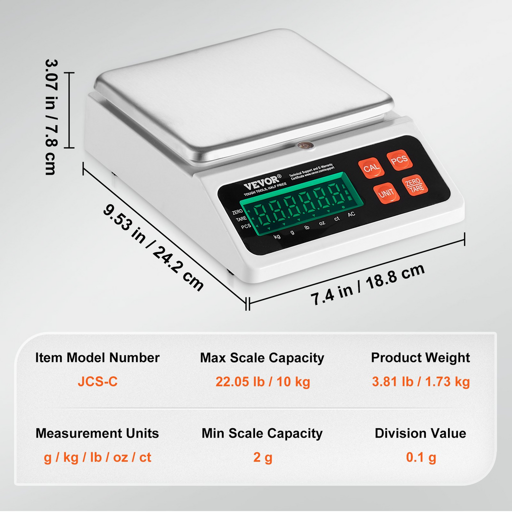 Báscula contadora industrial VEVOR 10 kg x 0,1 g unidades g/kg/lb/oz/ct