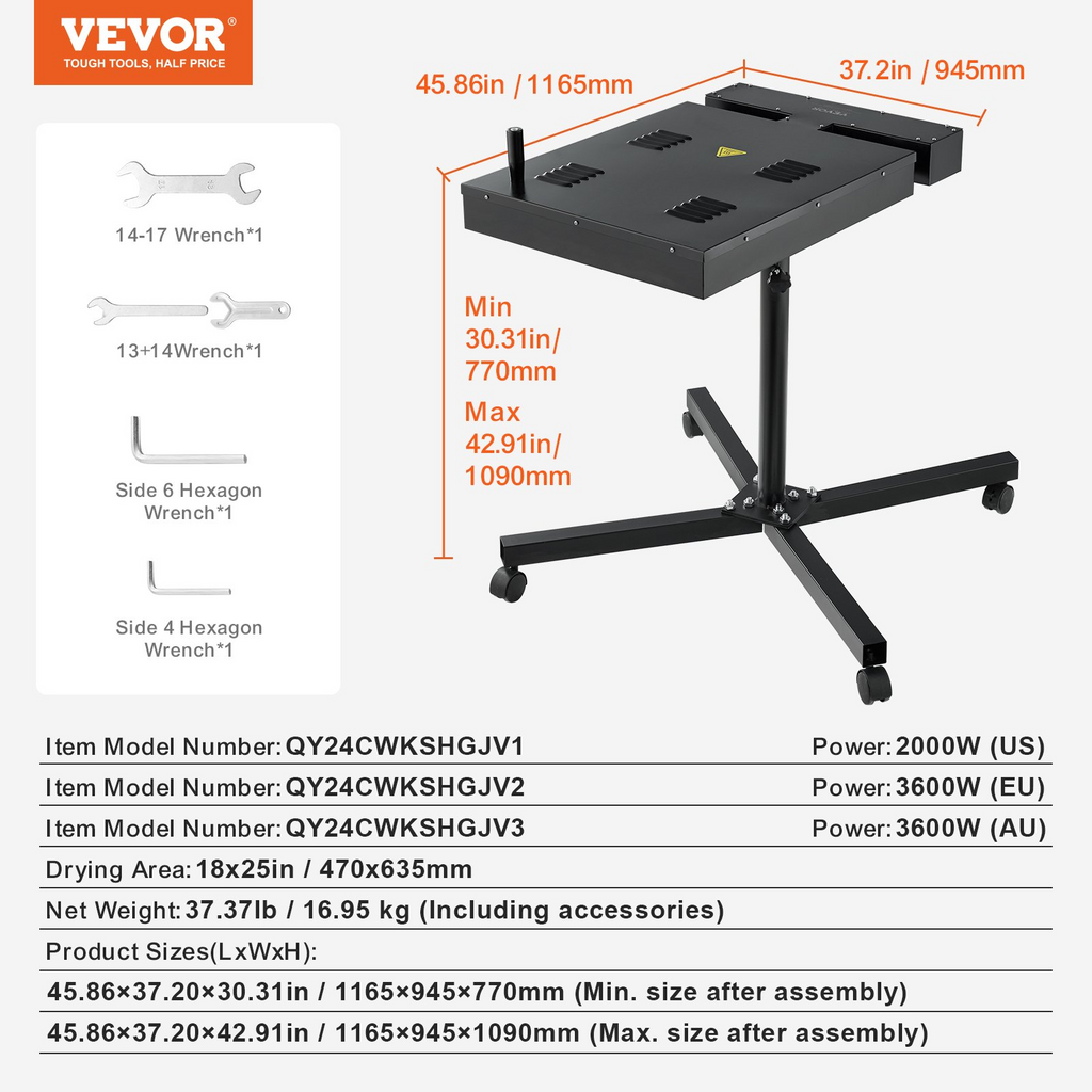 Secadora flash VEVOR de 18 x 25 pulgadas control de temperatura de 0 a 750 ℉ rotación de 360°