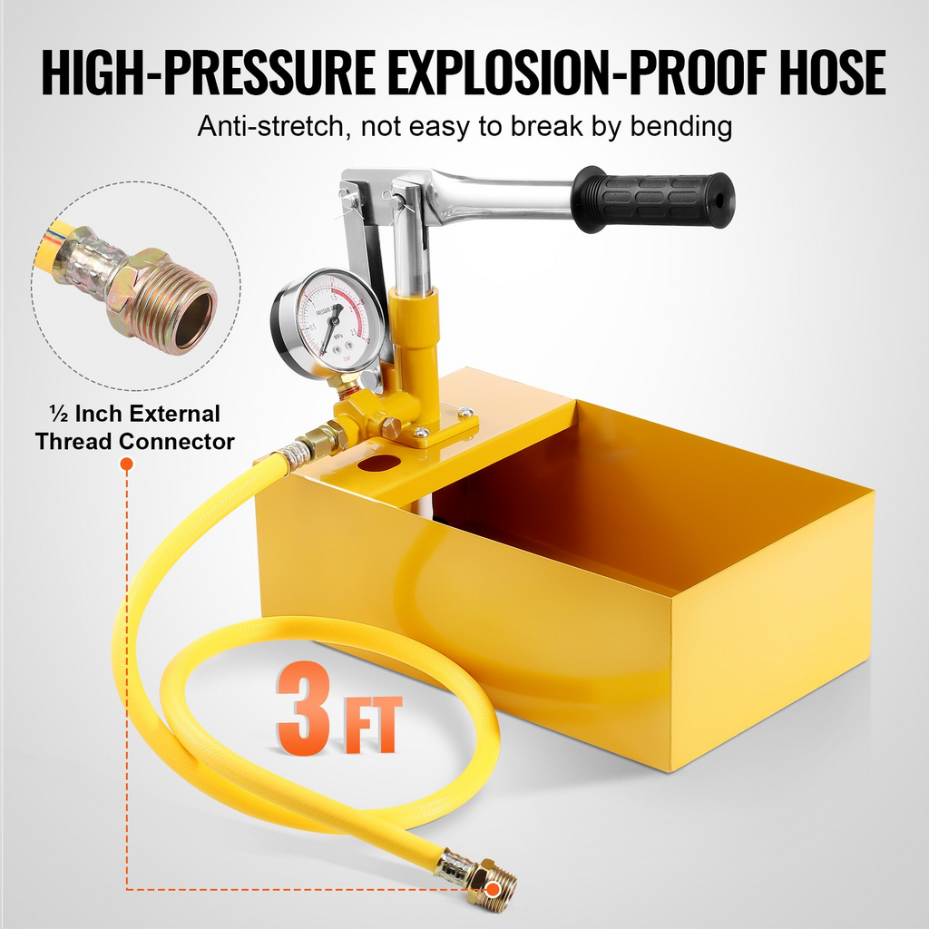 Bomba de prueba hidrostática VEVOR máx. 25 bar/362 PSI 1,4 galones manguera de 3 pies con conector de rosca externa de 1/2 pulgada