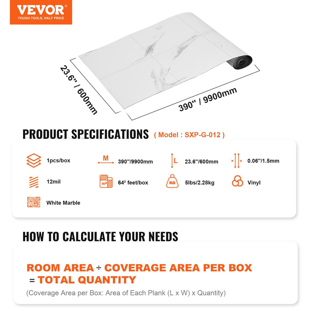 Azulejos de vinilo autoadhesivos VEVOR de 390 x 23,6 pulgadas 1,5 mm de grosor