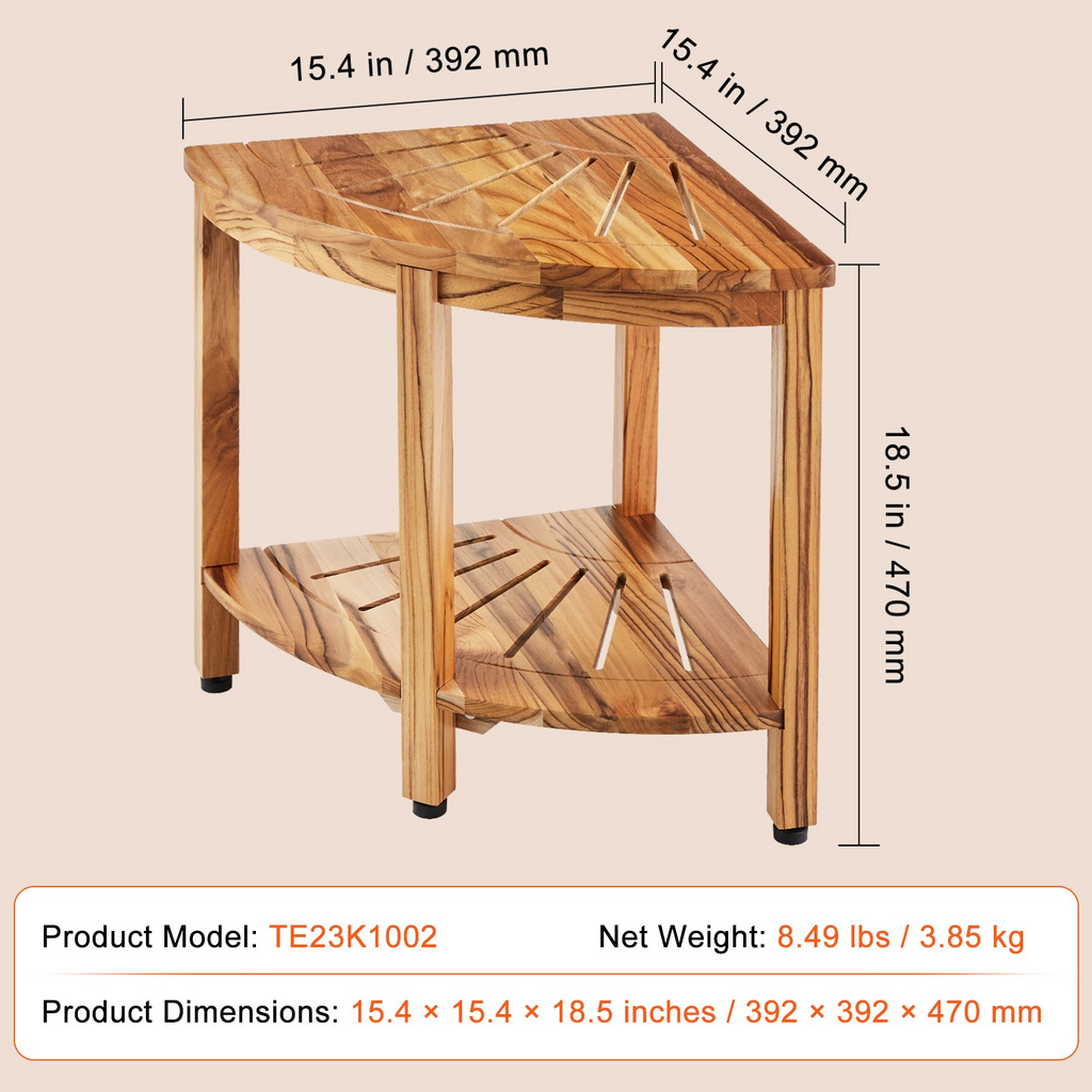 Banco de ducha de esquina de teca VEVOR 18,5" de alto, 15,5" de radio 100 % madera de teca 500 libras