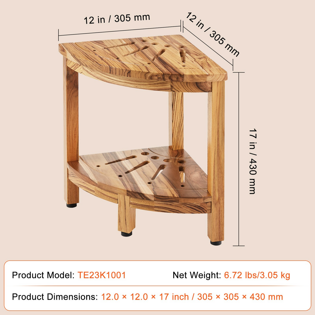 Banco de ducha de esquina de teca VEVOR 17"