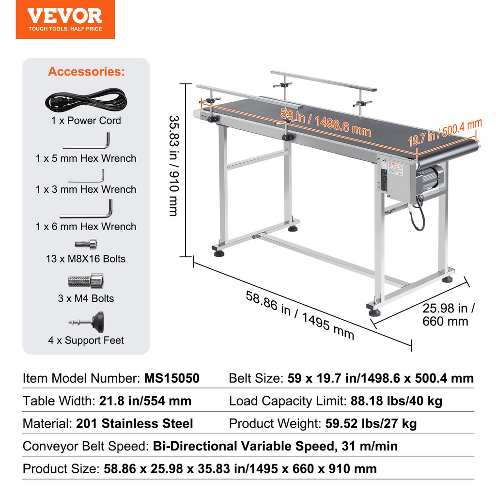 Cinta transportadora, mesa transportadora de 59 x PDSSJ59X19
