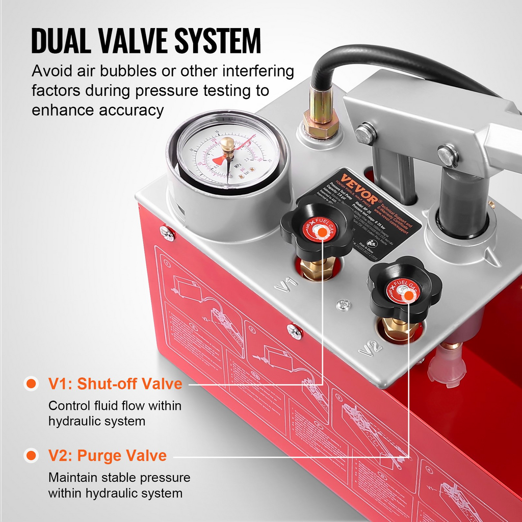 Bomba de prueba hidrostática VEVOR máx. 25 bar/362 PSI tanque de agua de 2,8 galones manguera de 4,6 pies con conector de rosca externa de 1/2 pulgada