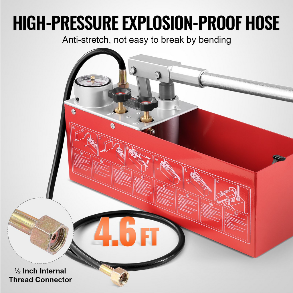 Bomba de prueba hidrostática VEVOR máx. 25 bar/362 PSI tanque de agua de 2,8 galones manguera de 4,6 pies con conector de rosca externa de 1/2 pulgada