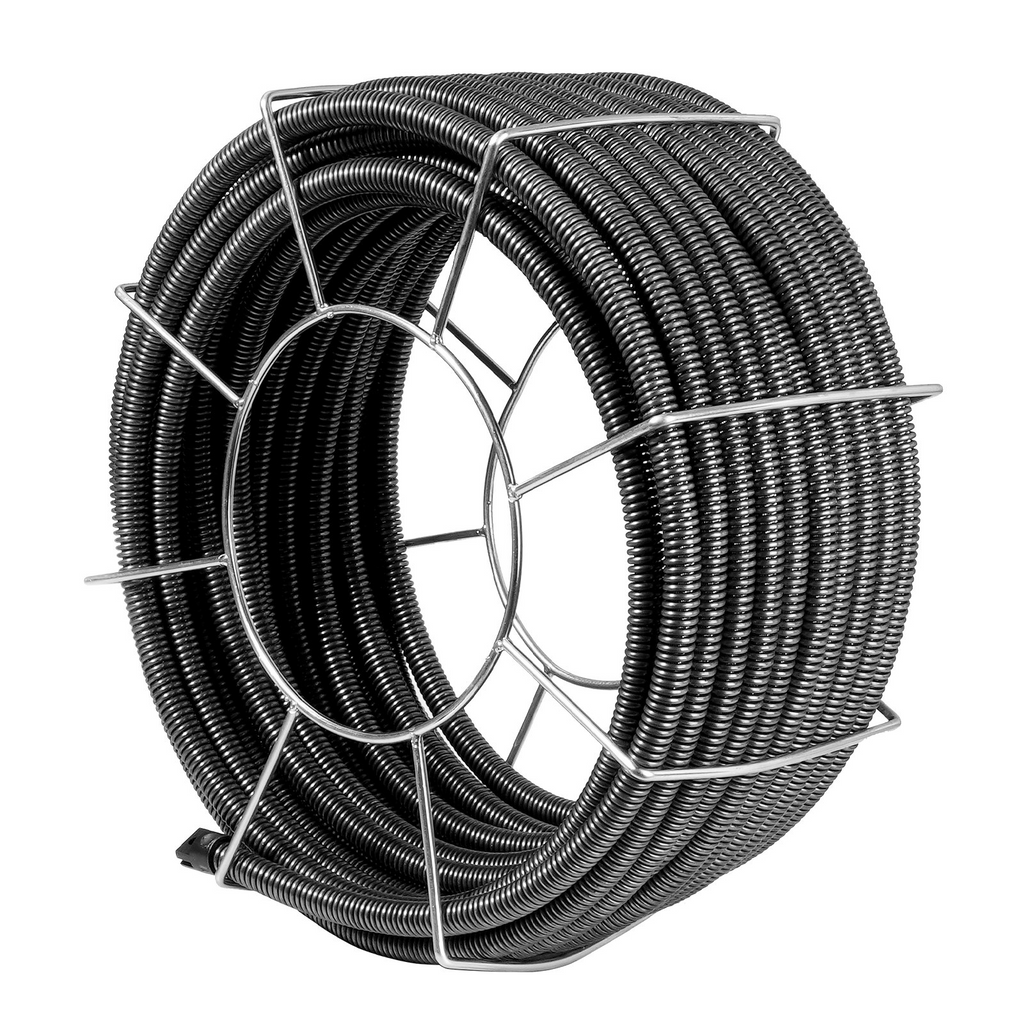 Cable de limpieza de desagües de núcleo sólido VEVOR de 100 pies x 3/4 pulgadas y 4 cortadores para tuberías de 3,9 a 7,9 pulgadas