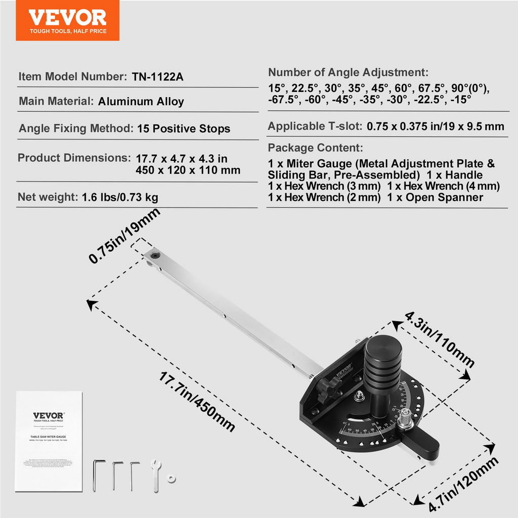 VEVOR Calibre de inglete de precisión ranura estándar de 3/4'' x 3/8''