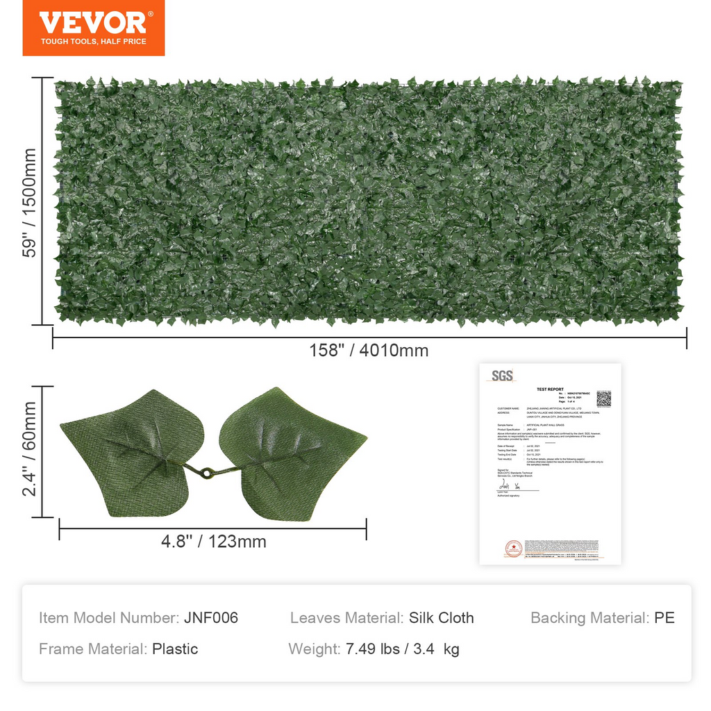 Valla de privacidad VEVOR Ivy 59 x 158 pulgadas