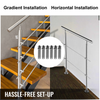 VEVOR Stainless Stair Handrail with 2 Cross Bars Hand Rails for Steps 39.4" Long 201 Stainless Steel Handrail Floor Mount Garden Handrail Easy Installation Hand Rail Outdoor for Indoor Railing