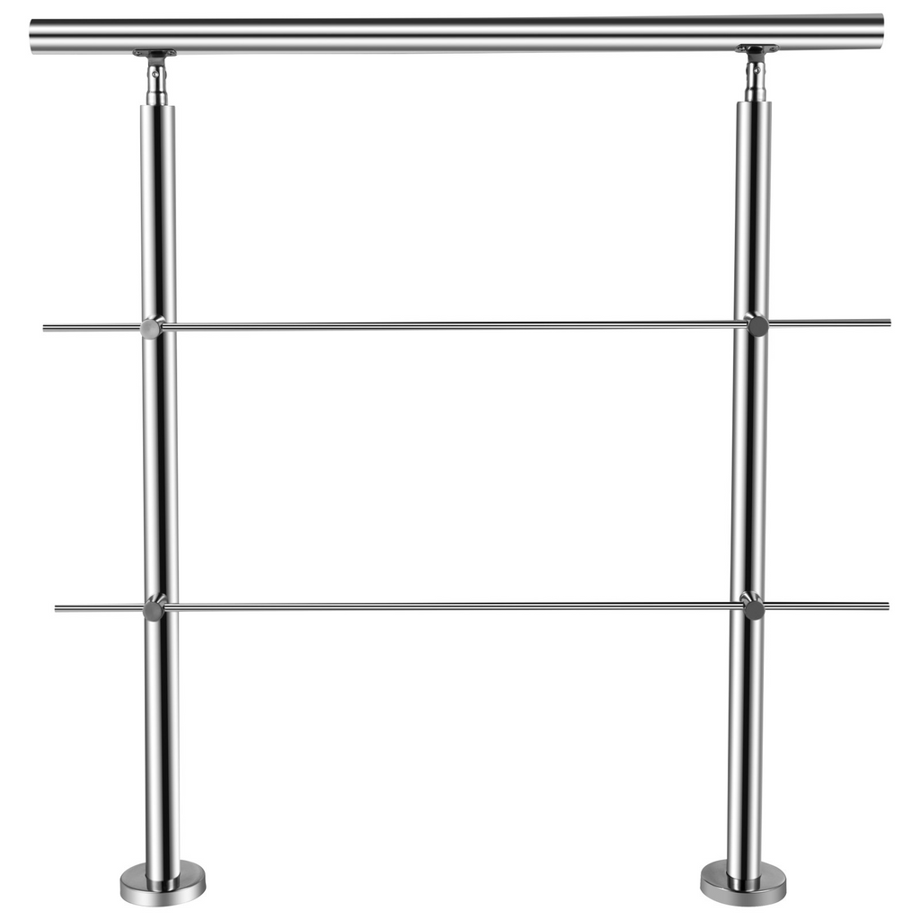 VEVOR Stainless Stair Handrail with 2 Cross Bars Hand Rails for Steps 39.4" Long 201 Stainless Steel Handrail Floor Mount Garden Handrail Easy Installation Hand Rail Outdoor for Indoor Railing