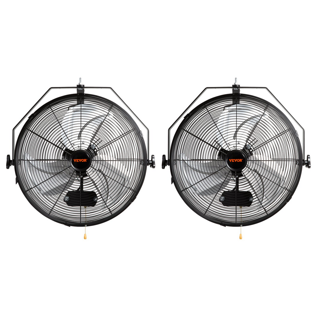 VEVOR Ventilador de pared, 2 piezas, 18 pulgadas, ajuste manual de inclinación de 360 grados, 3 velocidades, alta velocidad, máx. 4000 CFM, ventilador industrial de pared para interiores, comerciales, almacenes, talleres JH2