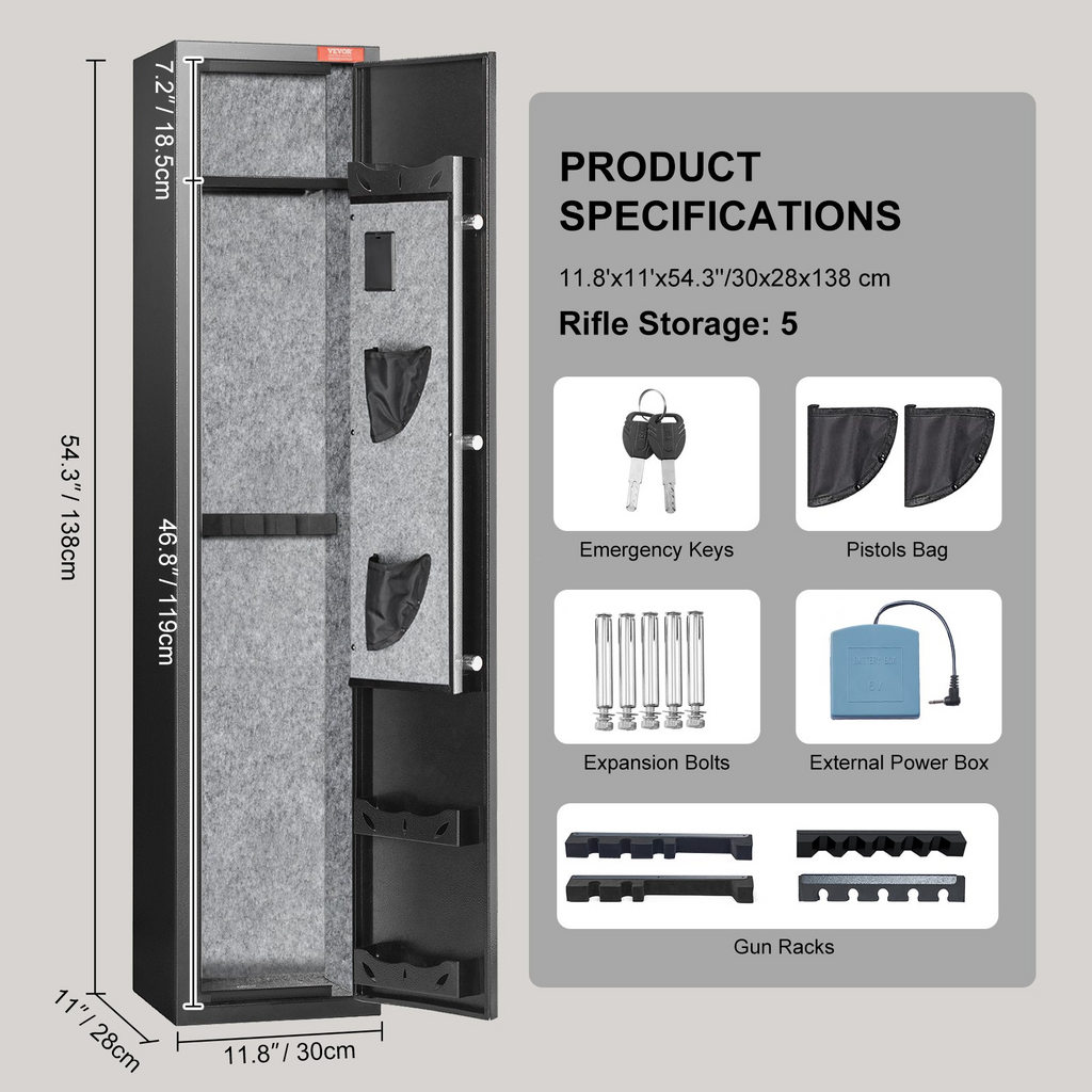 VEVOR Caja fuerte para 5 rifles con cerradura con huella dactilar