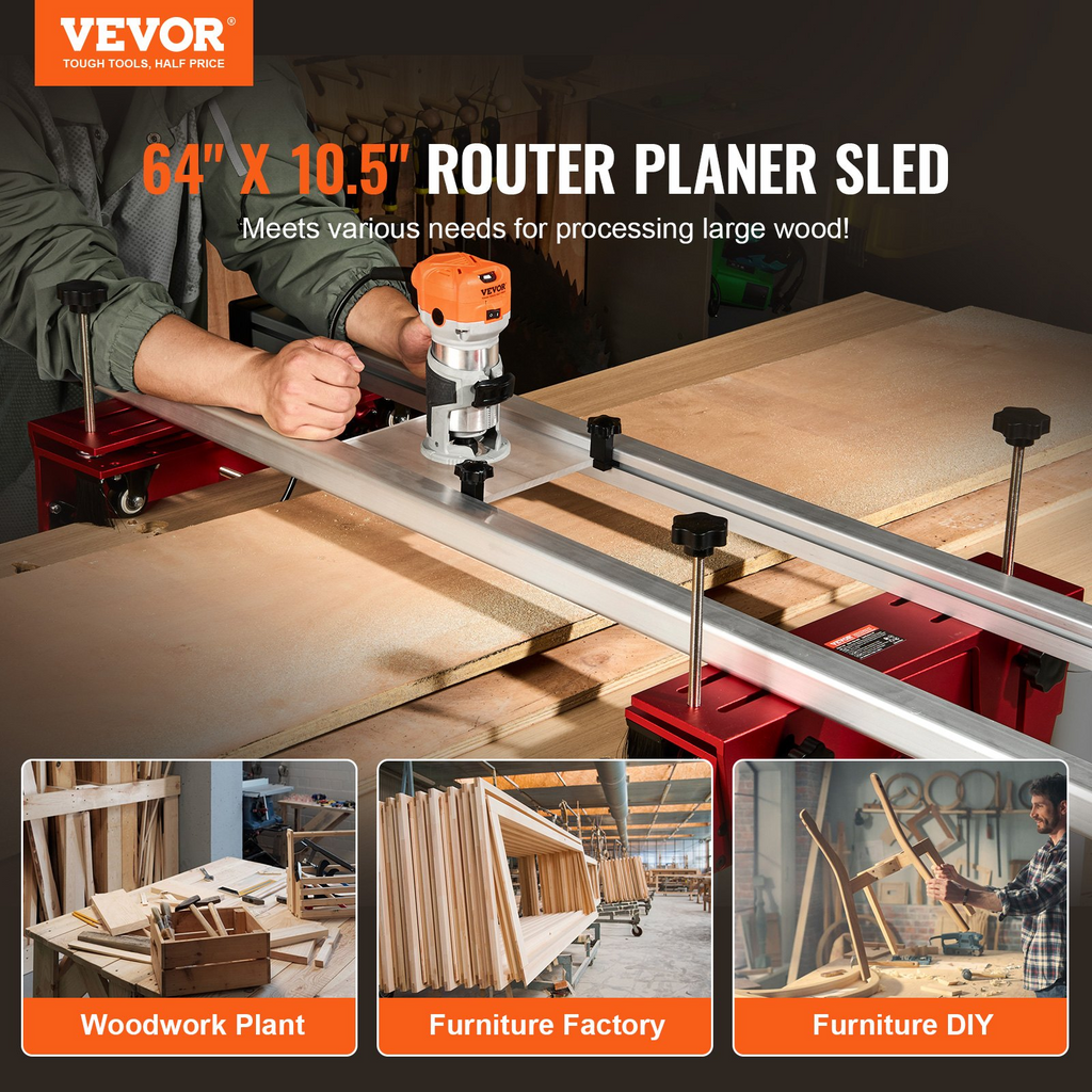 VEVOR Router Sled Adjustable Wood Slab Flattening Mill Router Jig 64" Length