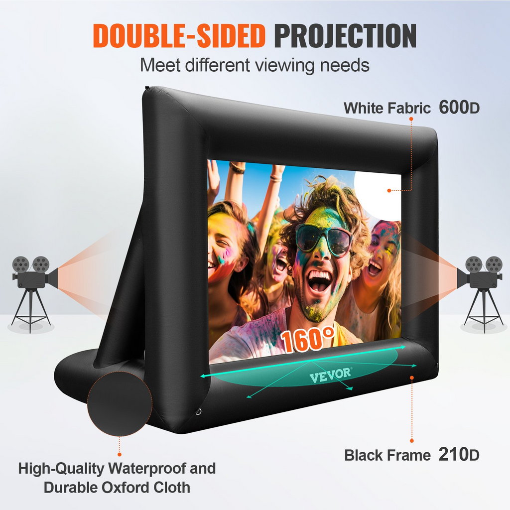 Pantalla de cine inflable VEVOR de 24 pies con soplador de aire de 360 W y material Oxford admite proyección frontal/trasera