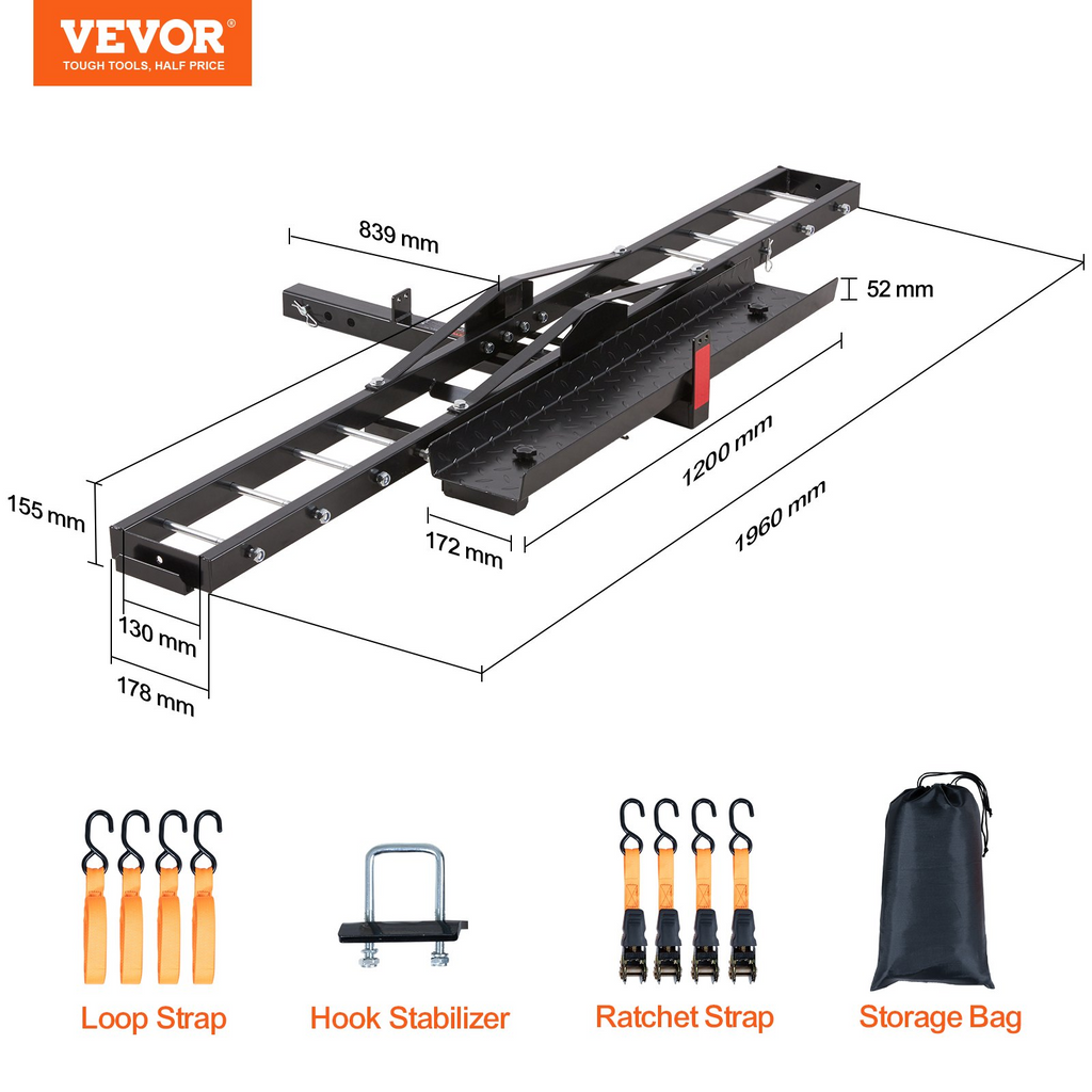 VEVOR Portamotos de acero de 600 libras con enganche para montaje en enganche y rampa de carga