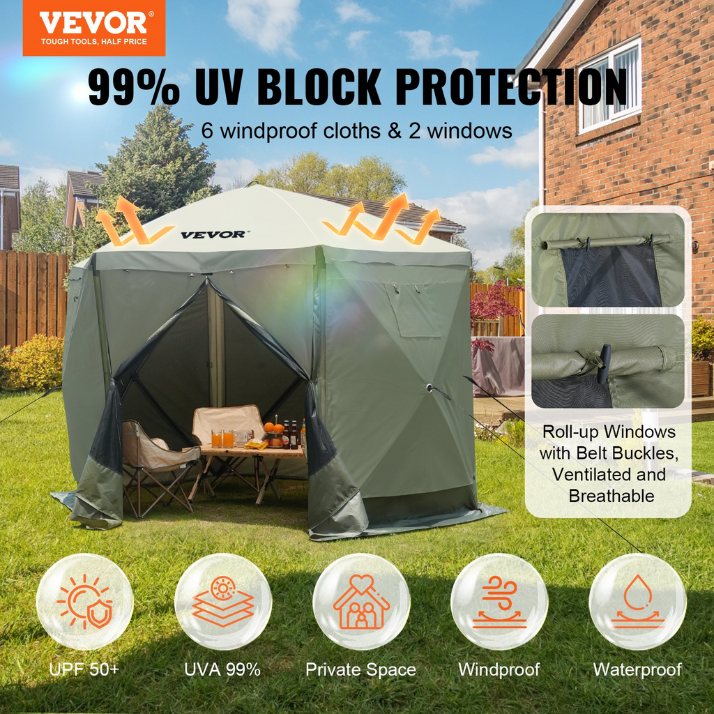 VEVOR Carpa plegable con toldo de 6 lados plegable de 10 x 10 pies con mosquitera verde militar