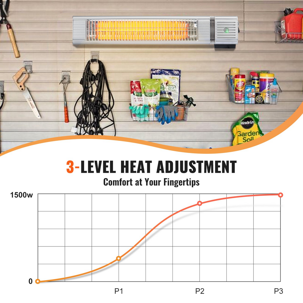 Calentador infrarrojo 1500 W infrarrojo eléctrico de espacio con control remoto protección IP65 con 3 velocidades
