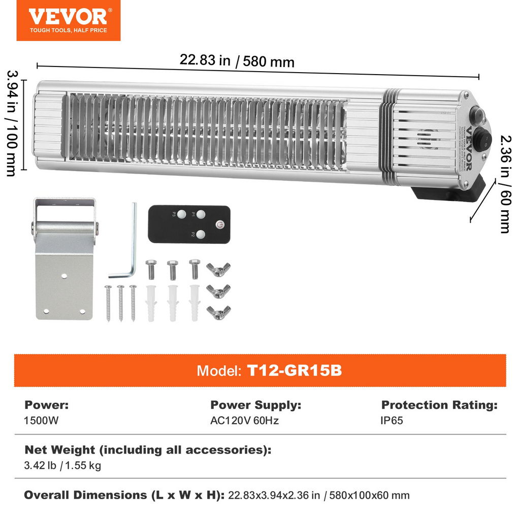 Calentador infrarrojo 1500 W infrarrojo eléctrico de espacio con control remoto protección IP65 con 3 velocidades