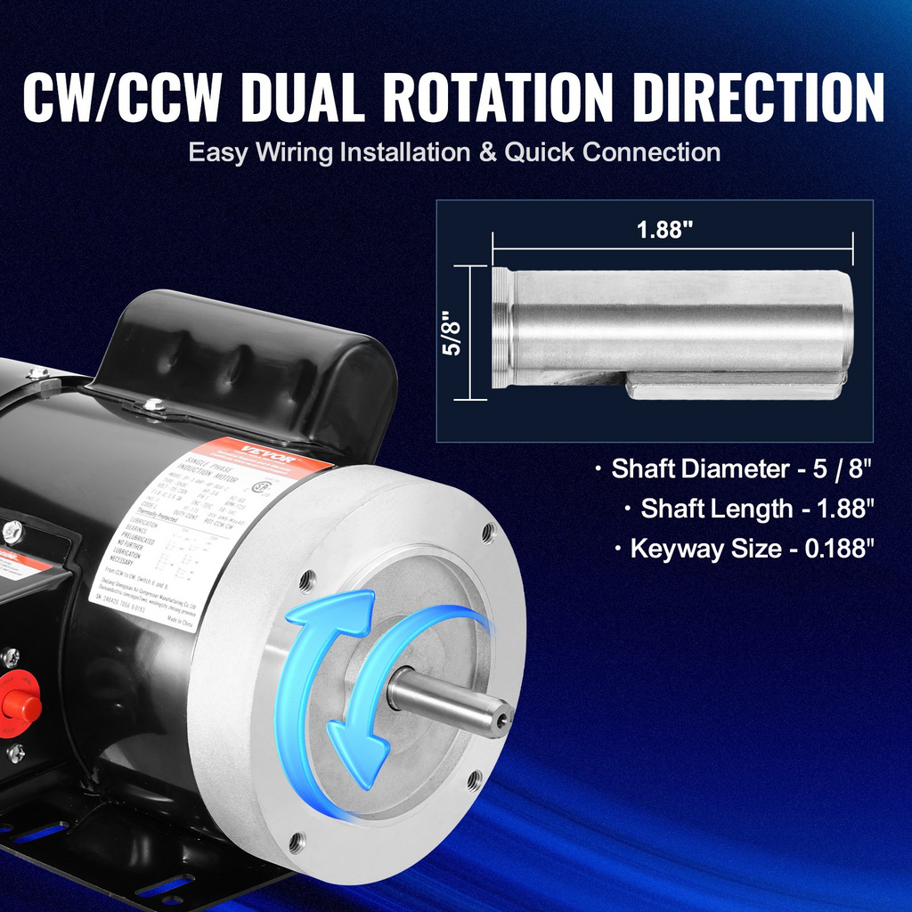 Motor eléctrico VEVOR de 0,75 HP 1725 rpm CA 115 V/230 V marco 56C