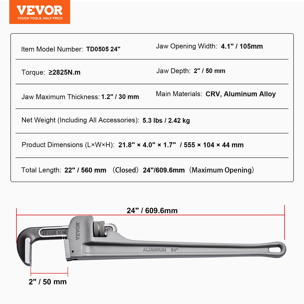 Llave para tubos VEVOR de 24"