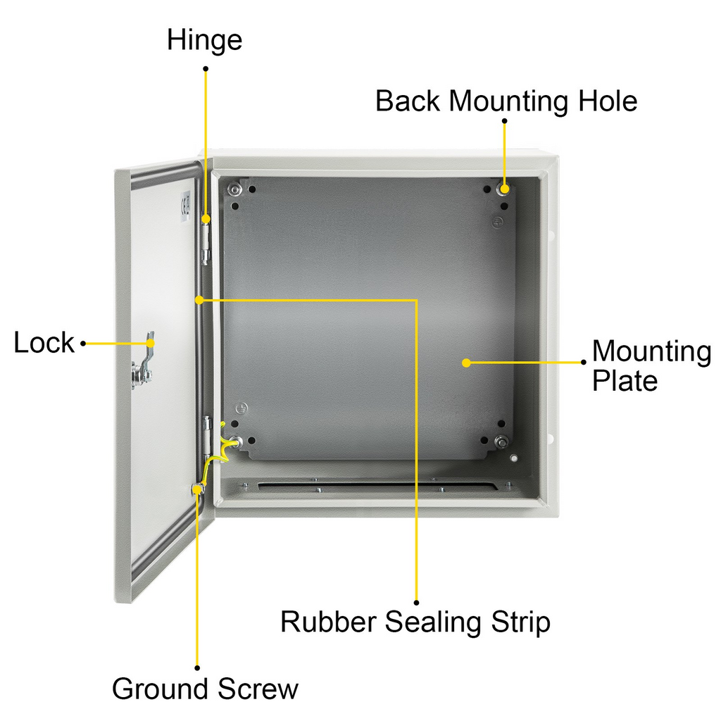 Caja de acero NEMA VEVOR, caja eléctrica de acero NEMA 4X de 16 x 16 x 8'', resistente al agua y al polvo IP66.