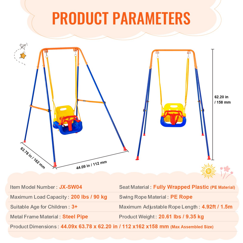 Columpios VEVOR para patio trasero columpio 3 en 1 para niños pequeños con 4 bolsas de arena plegables