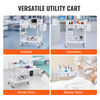 VEVOR 2 Tiers Lab Carts Mobile Medical Cart 2 Trays 2 Drawers 3 Trash Cans White