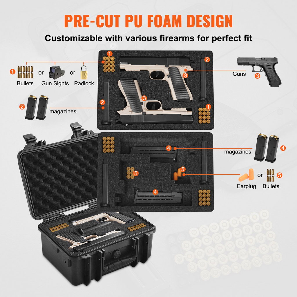 Estuche rígido para pistola con espuma de PU precortada para 1 pistola 14,1 × 11,5 × 7,6 pulgadas