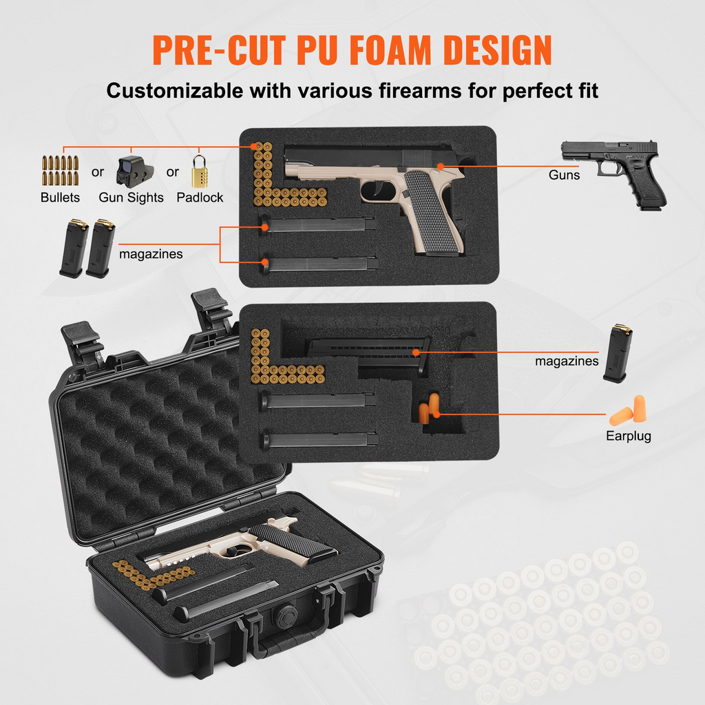 Estuches rígidos para pistola VEVOR con espuma de PU precortada Estuche para pistola con cerradura para 1 pistola