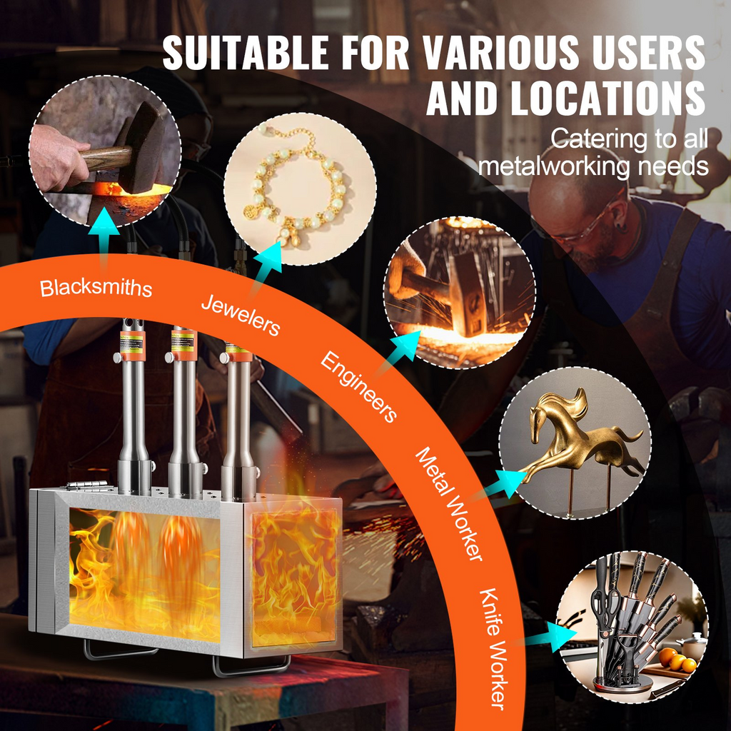 VEVOR - Fragua portátil de propano con 3 quemadores, forja de herrero, 2600 ℉, cuchillo cuadrado de metal