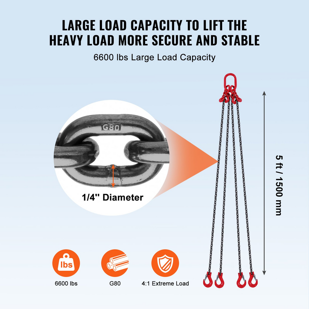 Eslinga de cadena VEVOR de 1/4" x 5' 4 patas G80 6600 lb