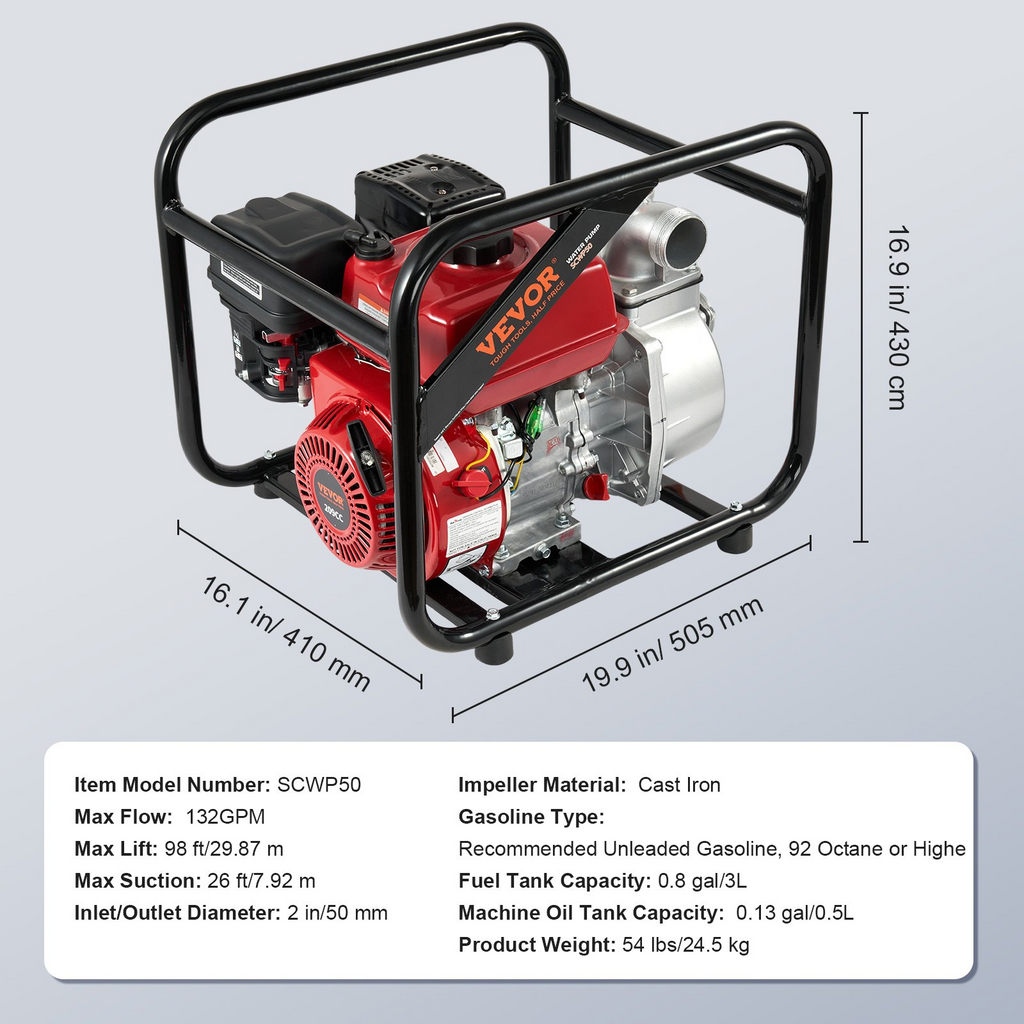 Bomba de agua con motor de gasolina VEVOR de 2" y 7 HP 4 tiempos