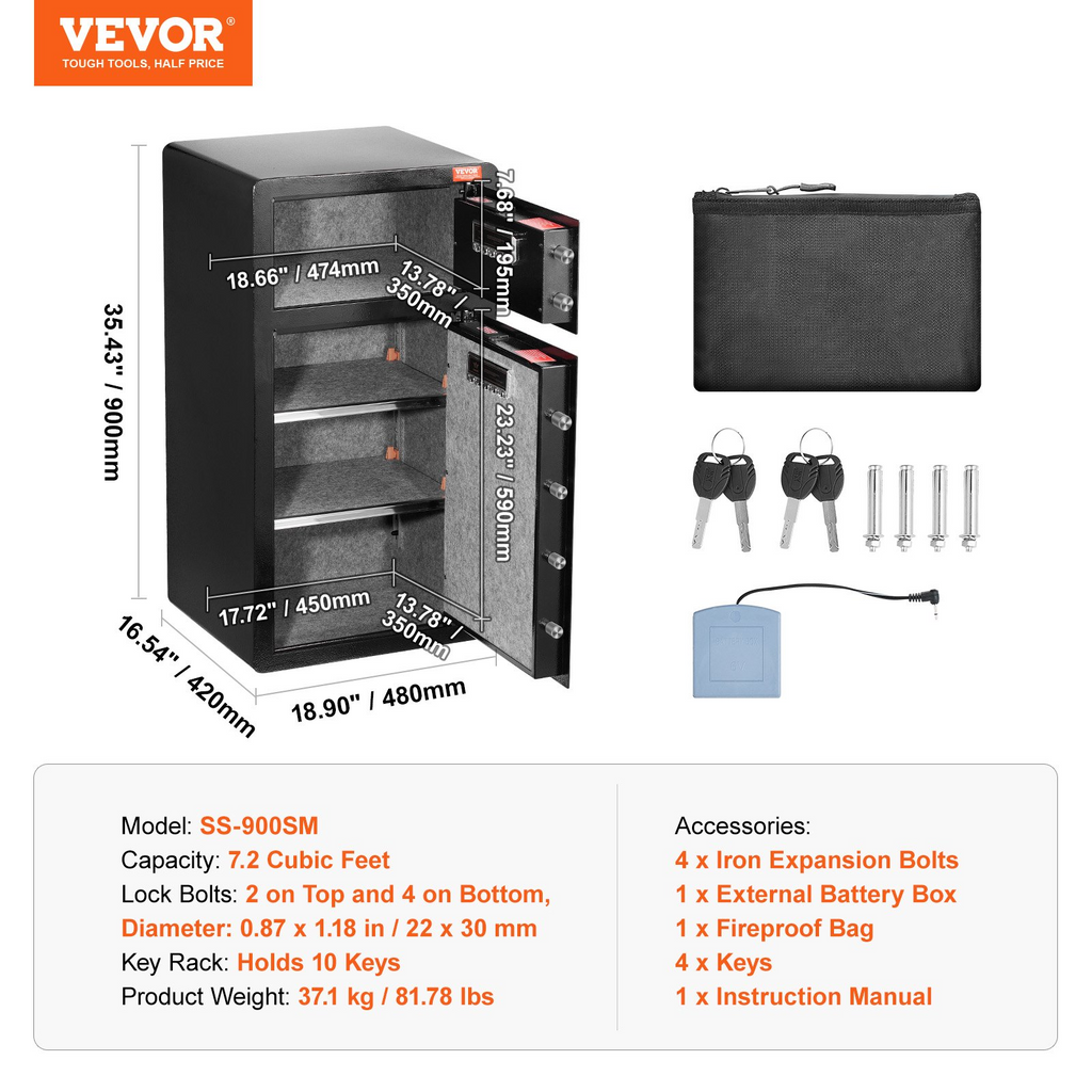 Caja de seguridad de 7,2 pies cúbicos con puerta doble VEVOR