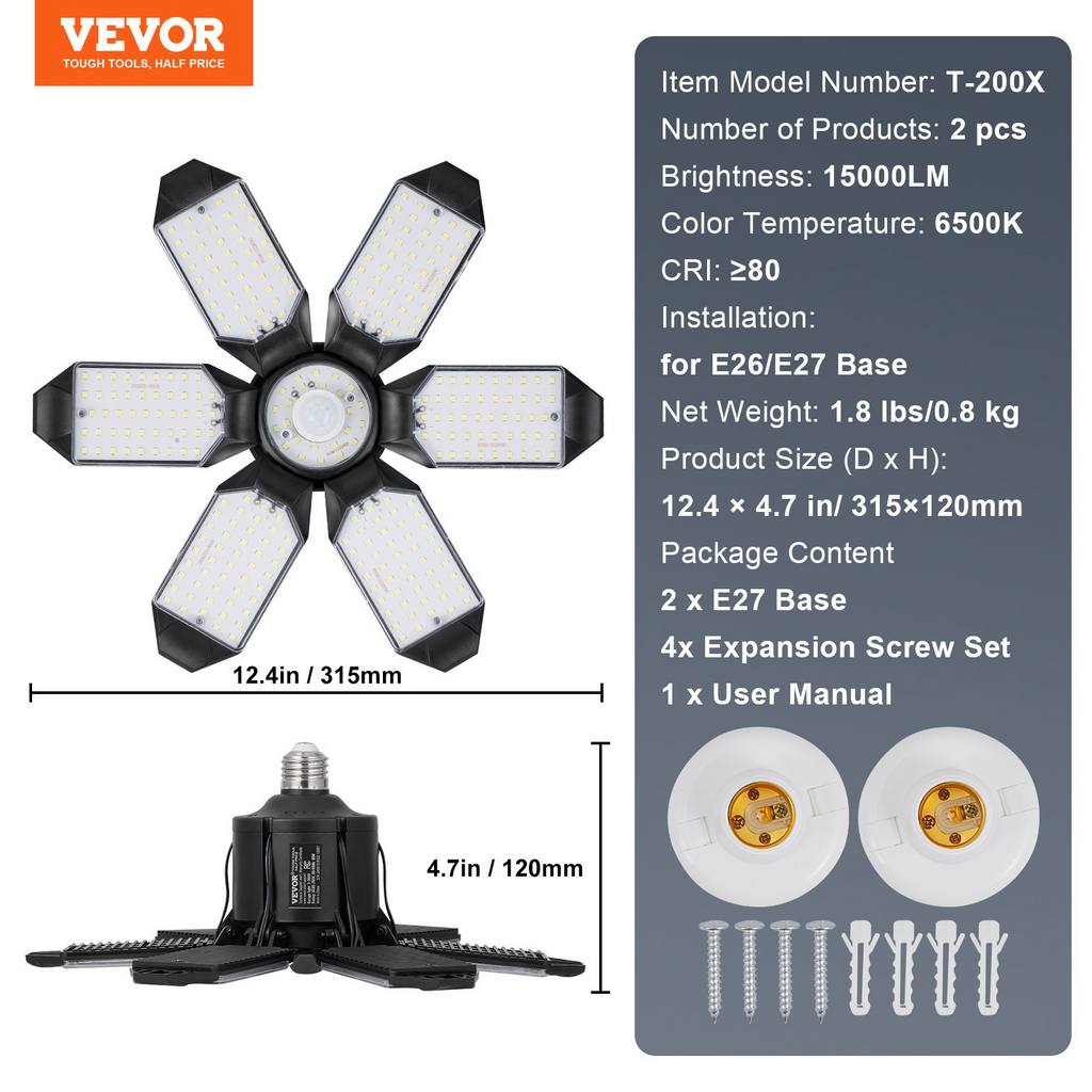 2 paquetes de luces de techo de tienda brillantes y deformables 15000LM