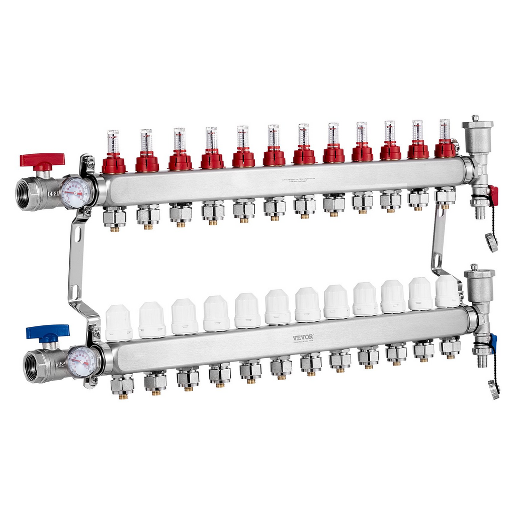 Colector de calefacción radiante de 12 derivaciones VEVOR de 1/2"