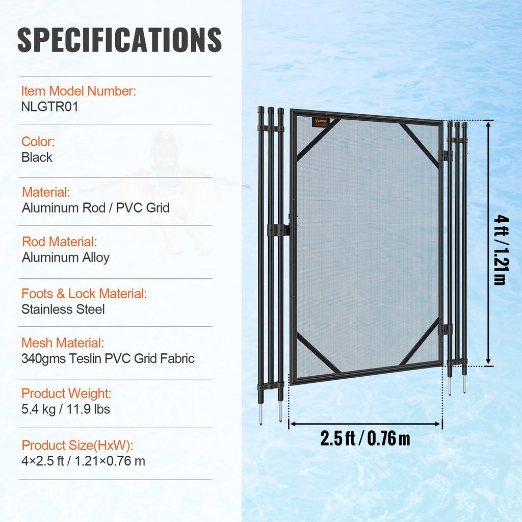 Puerta de piscina enterrada extraíble VEVOR de 4 x 2,5 pies