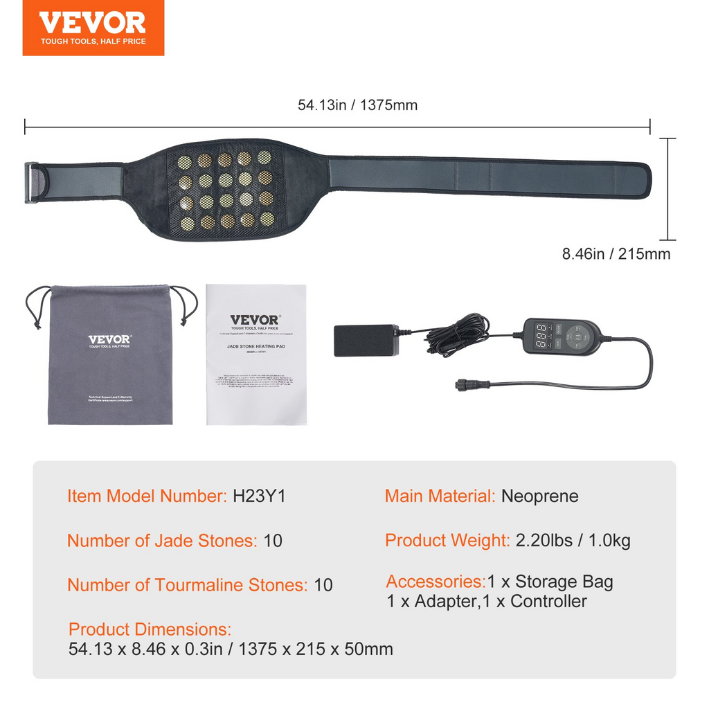 Almohadilla térmica de infrarrojos lejanos VEVOR Almohadilla térmica de 10 piedras de jade natural y 10 de turmalina