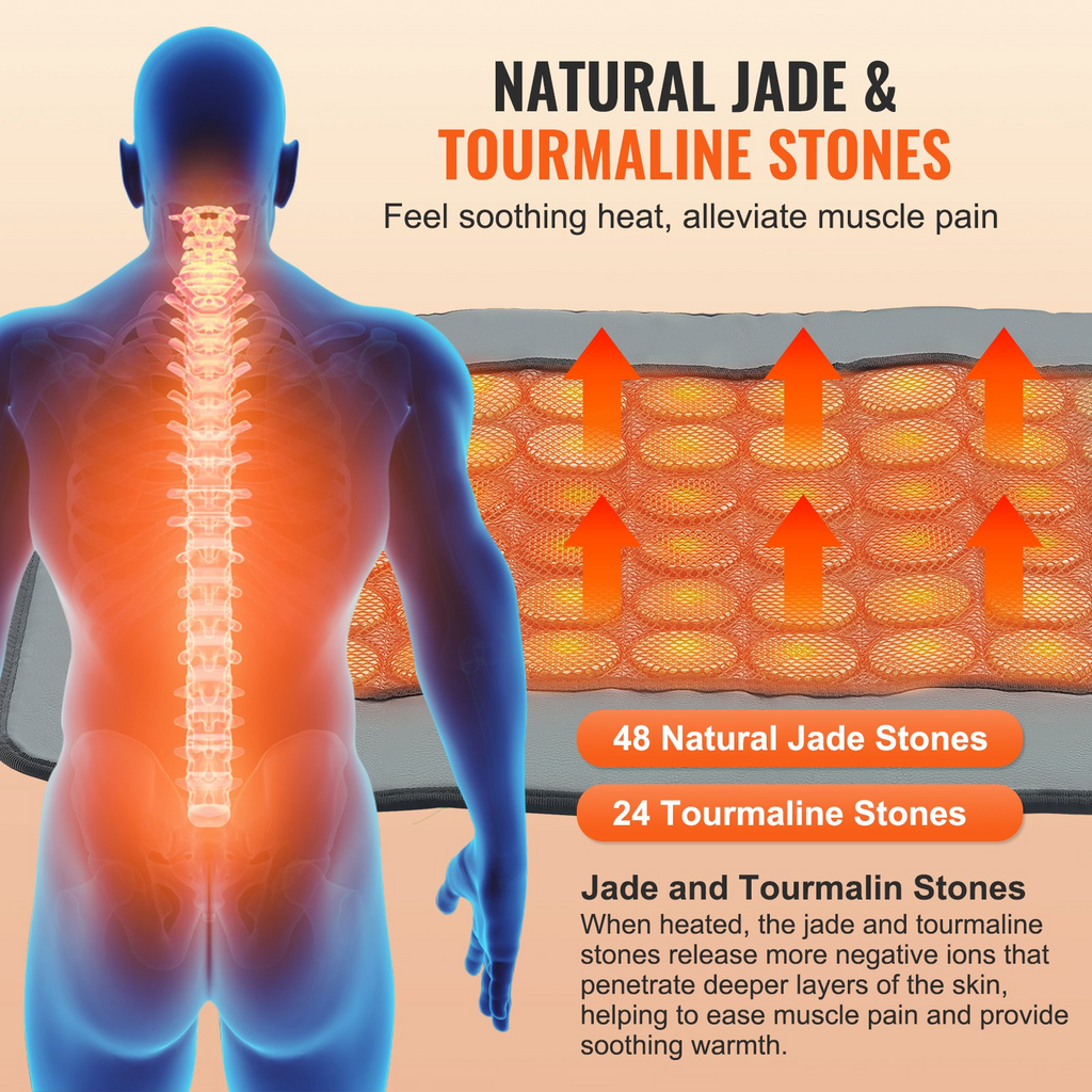 Almohadilla térmica de infrarrojos lejanos VEVOR con 48 piedras de jade natural y 24 de turmalina