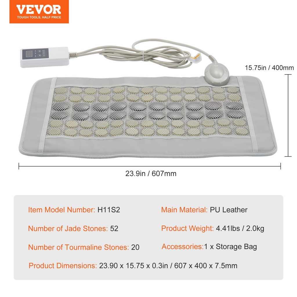 Almohadilla térmica de infrarrojos lejanos VEVOR con 52 piedras de jade natural y 20 de turmalina