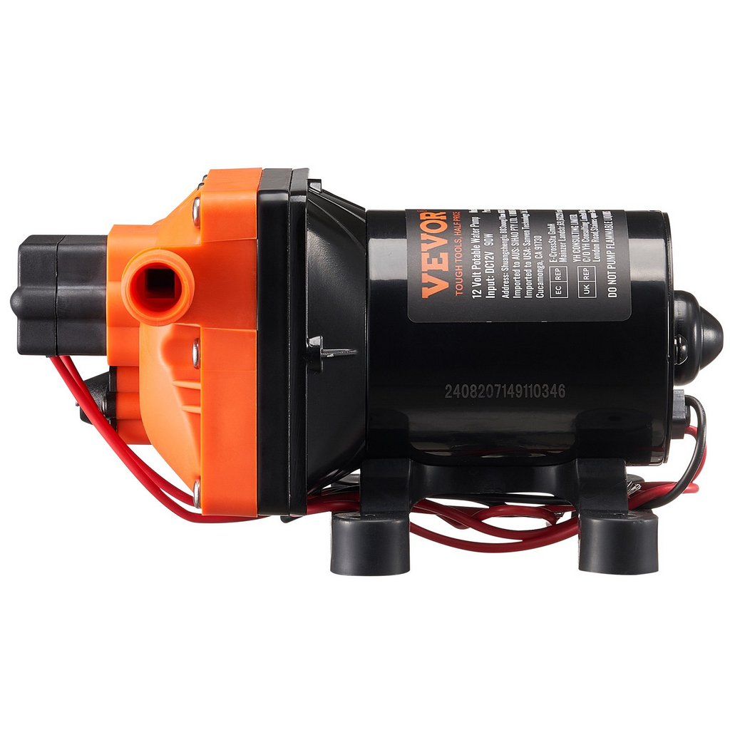 Bomba de diafragma VEVOR de 12 V, 3 GPM, 11,36 L/min, interruptor de presión de bomba de agua de 4 cámaras