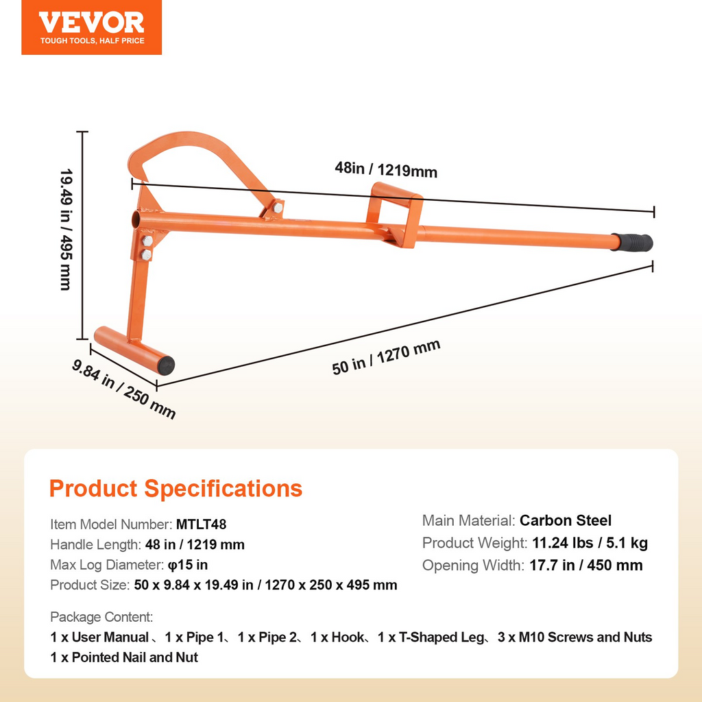 Elevador de troncos 4 en 1 VEVOR Timberjack herramienta multiusos para tala de árboles 46,5 pulgadas