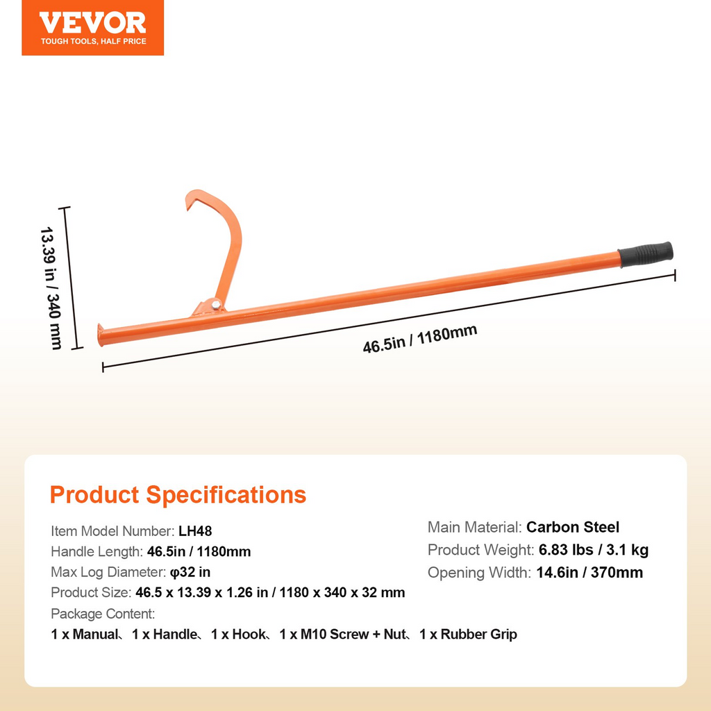 Herramienta de gancho de canto 46,5 pulgadas Herramientas de registro forestal
